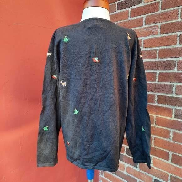 Vintage Y2K Ugly Christmas Sweater Embroidered Reindeer Cardigan Holiday - Picture 6 of 10